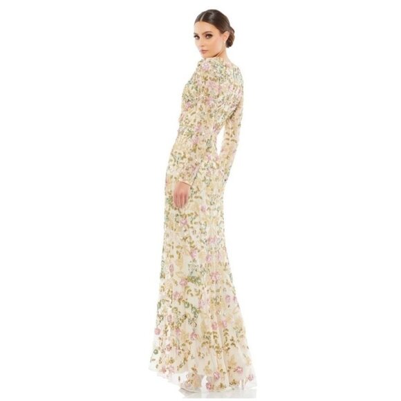 NWT Mac Duggal 5503 Long Sleeve Embellished Floral Gown Dress $698 - Picture 5 of 9